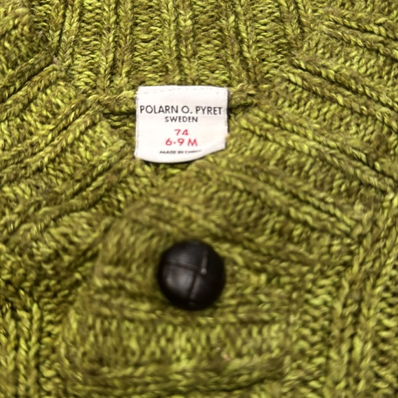 Polarn O. Pyret Sweden Green Cable Preppy Sweater 6-9 Months - Picture 3 of 8